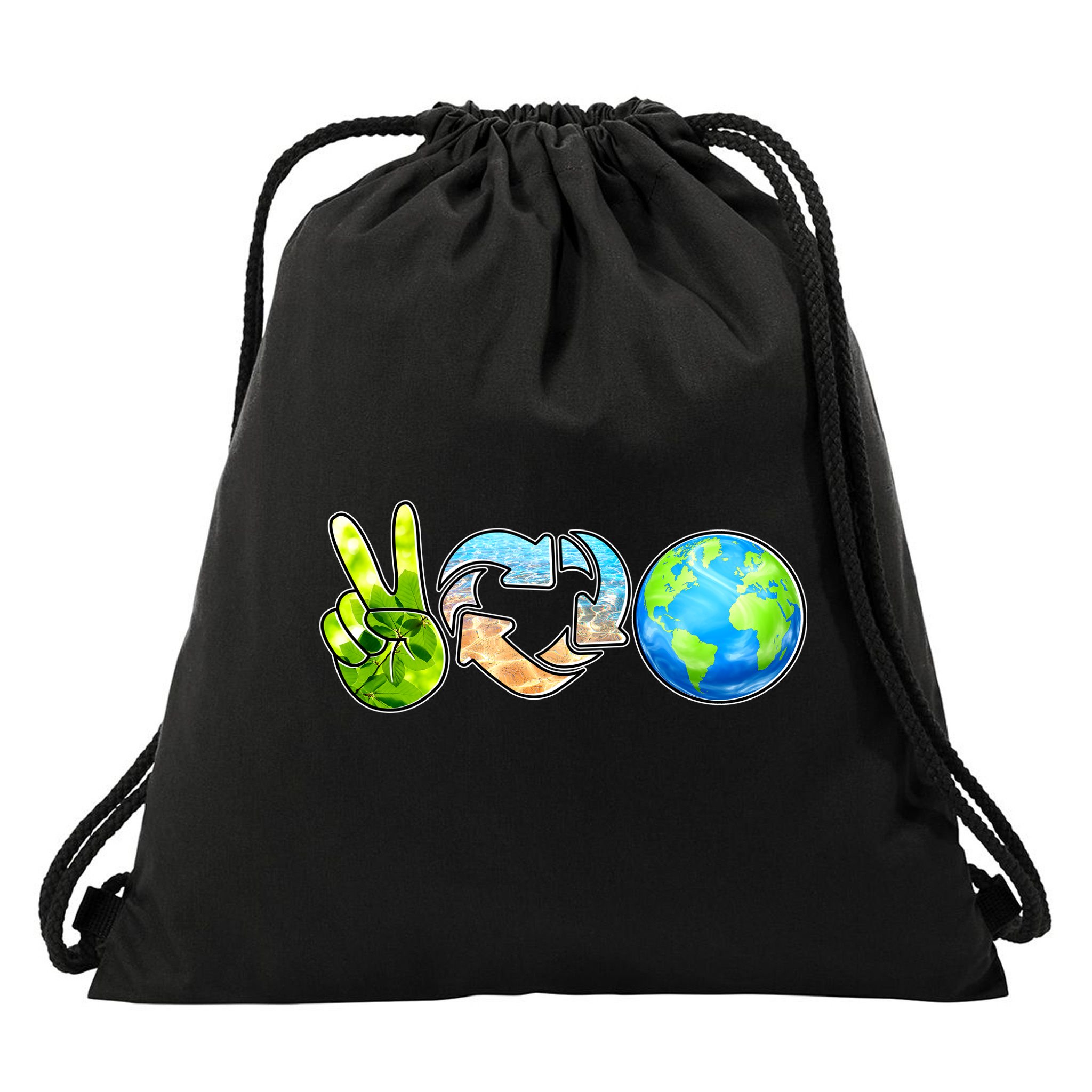 Peace Love Recycle Earth Celebrate Earth Day Everyday Drawstring Bag