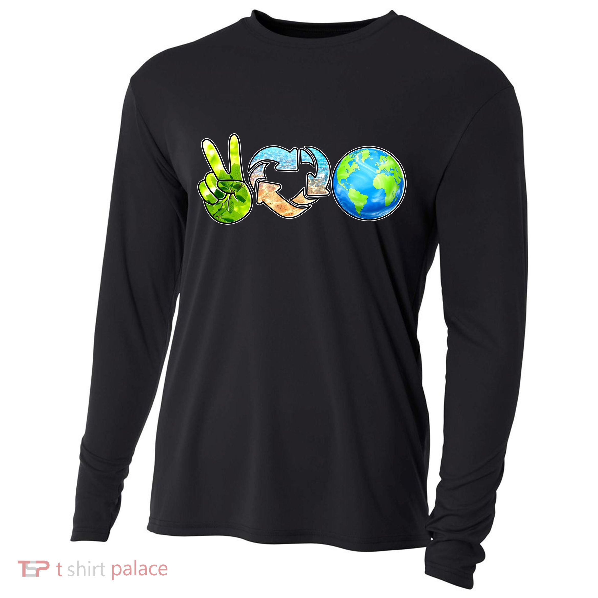 Peace Love Recycle Earth Celebrate Earth Day Everyday Cooling Performance Long Sleeve Crew