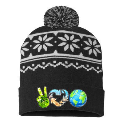 Peace Love Recycle Earth Celebrate Earth Day Everyday USA-Made Snowflake Beanie