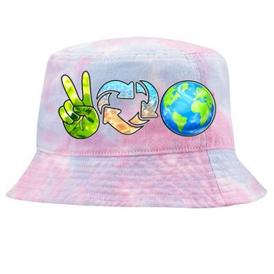 Peace Love Recycle Earth Celebrate Earth Day Everyday Tie-Dyed Bucket Hat