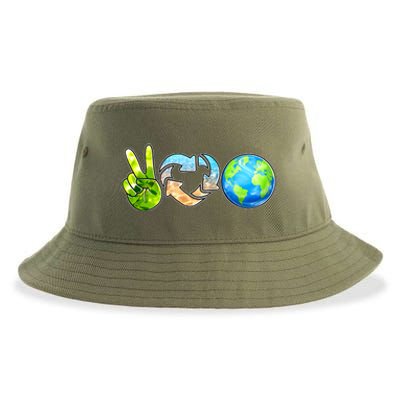 Peace Love Recycle Earth Celebrate Earth Day Everyday Sustainable Bucket Hat