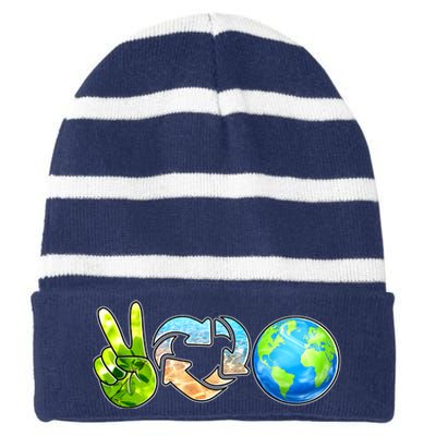 Peace Love Recycle Earth Celebrate Earth Day Everyday Striped Beanie with Solid Band