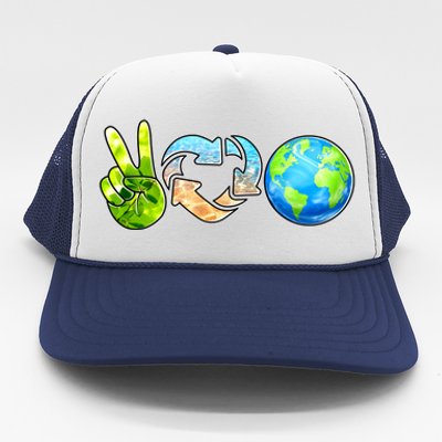 Peace Love Recycle Earth Celebrate Earth Day Everyday Trucker Hat