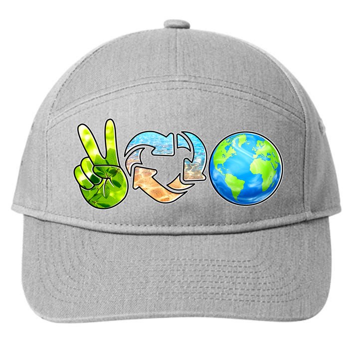 Peace Love Recycle Earth Celebrate Earth Day Everyday 7-Panel Snapback Hat