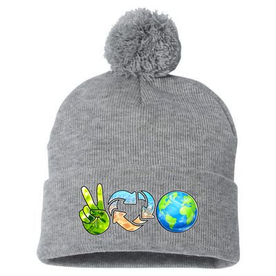 Peace Love Recycle Earth Celebrate Earth Day Everyday Pom Pom 12in Knit Beanie