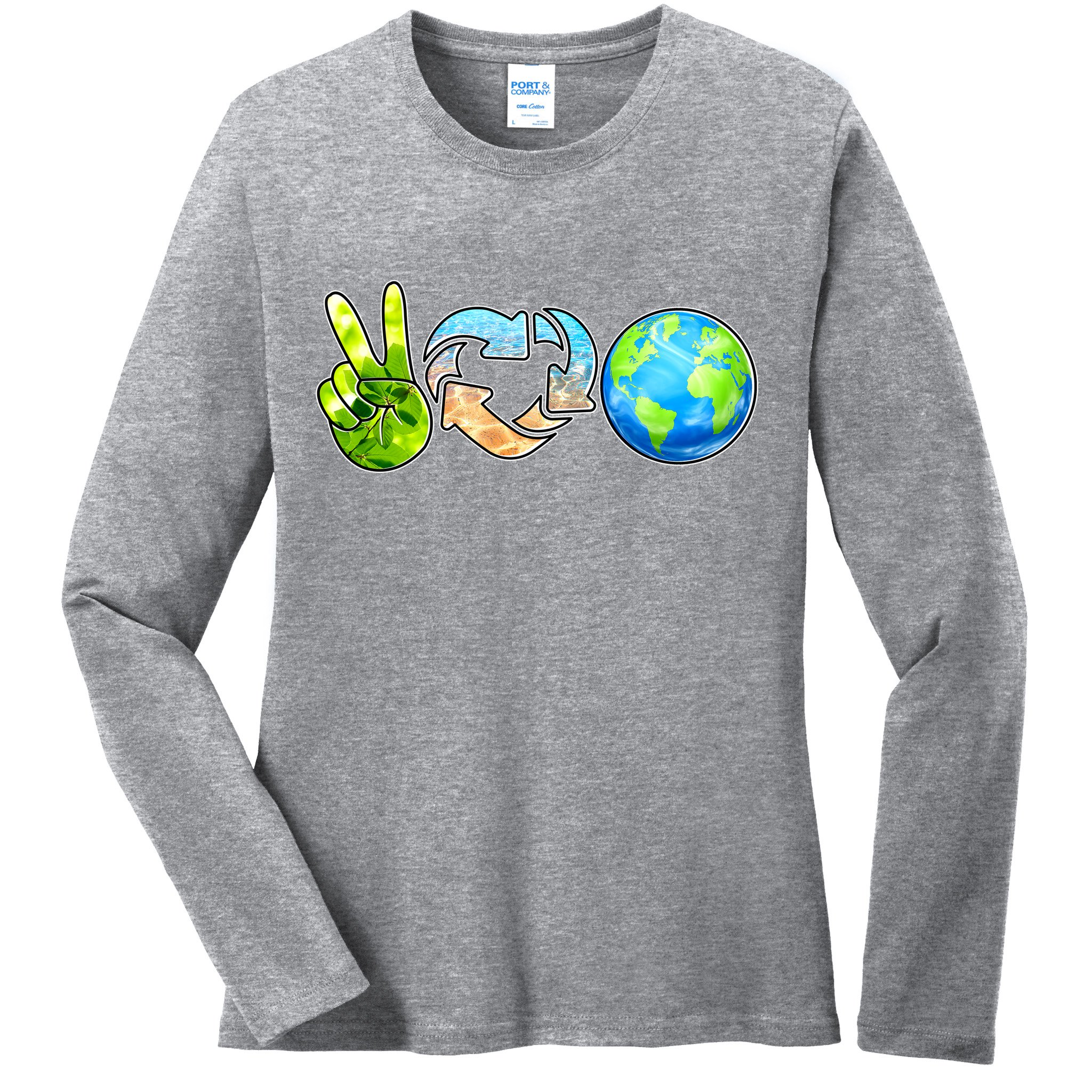 Peace Love Recycle Earth Celebrate Earth Day Everyday Ladies Long Sleeve Shirt