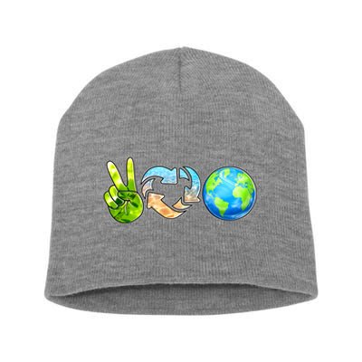 Peace Love Recycle Earth Celebrate Earth Day Everyday Short Acrylic Beanie