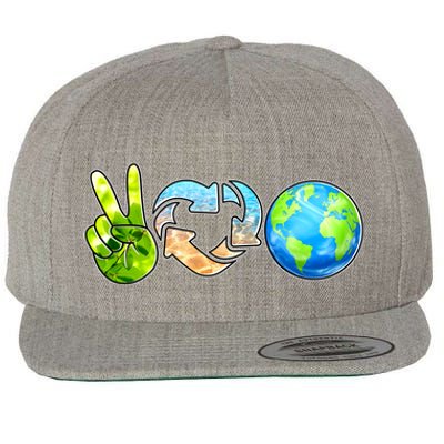 Peace Love Recycle Earth Celebrate Earth Day Everyday Wool Snapback Cap