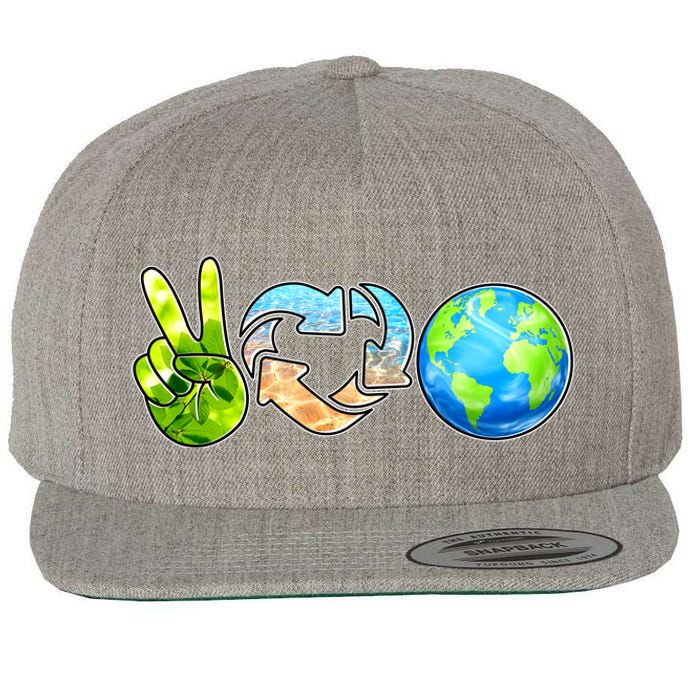 Peace Love Recycle Earth Celebrate Earth Day Everyday Wool Snapback Cap