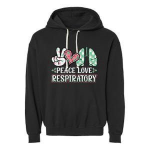 Peace Love Respiratory Therapist Christmas Lung Therapy Garment-Dyed Fleece Hoodie