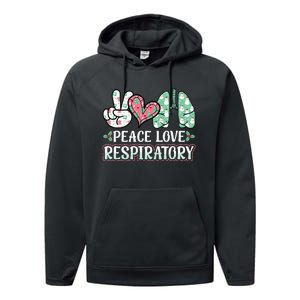 Peace Love Respiratory Therapist Christmas Lung Therapy Performance Fleece Hoodie