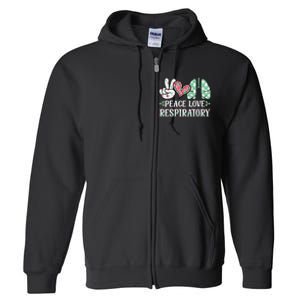 Peace Love Respiratory Therapist Christmas Lung Therapy Full Zip Hoodie