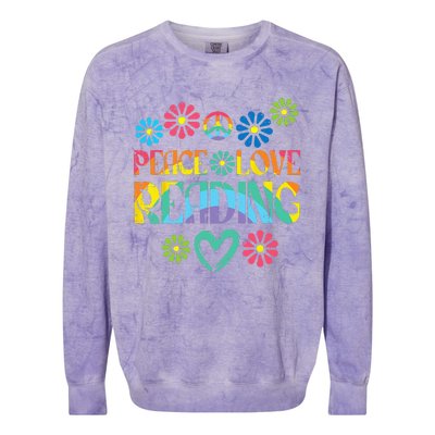 Peace Love Reading Tie Dye Book Lover Bookworm Librarian Colorblast Crewneck Sweatshirt