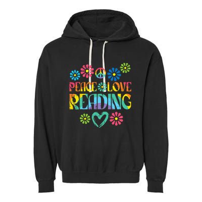 Peace Love Reading Tie Dye Book Lover Bookworm Librarian Garment-Dyed Fleece Hoodie