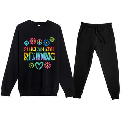 Peace Love Reading Tie Dye Book Lover Bookworm Librarian Premium Crewneck Sweatsuit Set