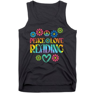 Peace Love Reading Tie Dye Book Lover Bookworm Librarian Tank Top