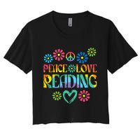 Peace Love Reading Tie Dye Book Lover Bookworm Librarian Women's Crop Top Tee