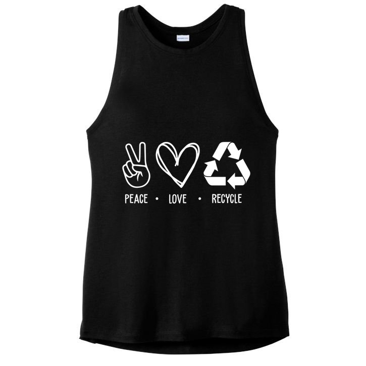 Peace Love Recycle Earth Day Ladies PosiCharge Tri-Blend Wicking Tank