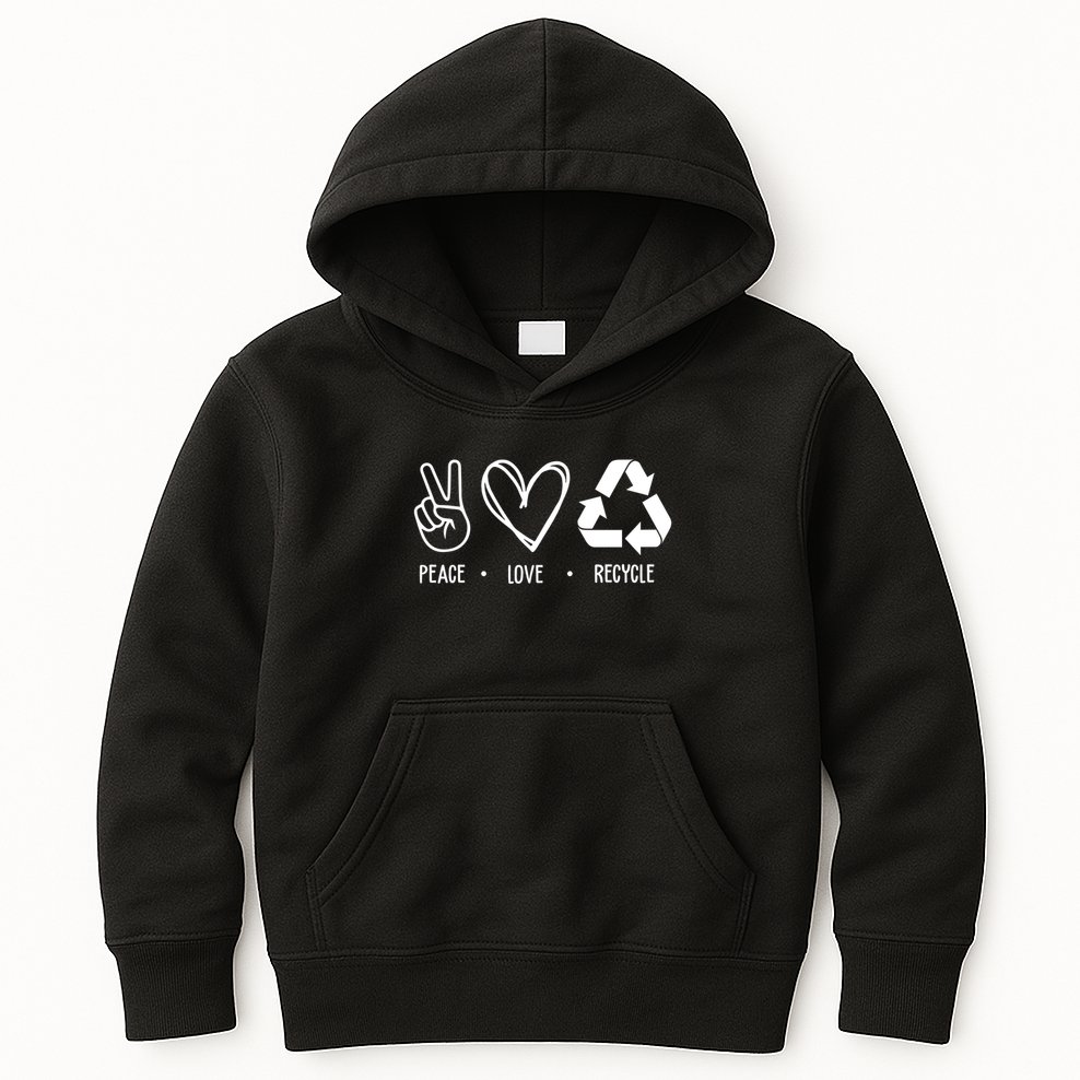 Peace Love Recycle Earth Day Kids Hoodie