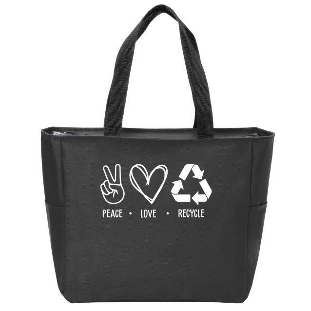 Peace Love Recycle Earth Day Zip Tote Bag