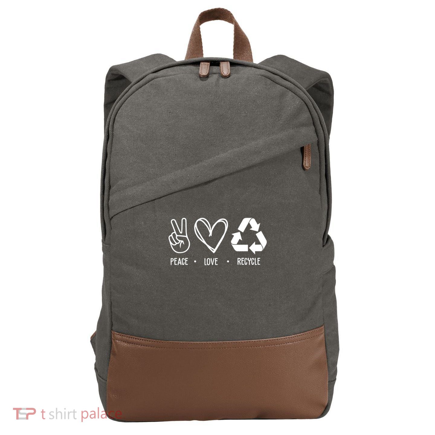 Peace Love Recycle Earth Day Cotton Canvas Backpack