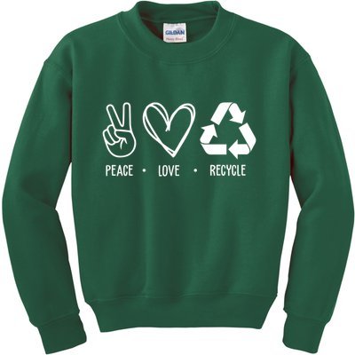 Peace Love Recycle Earth Day Kids Sweatshirt