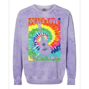 Peace Love Rock N Roll Tie Dye Hippie Guitar Music Retro Colorblast Crewneck Sweatshirt