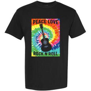 Peace Love Rock N Roll Tie Dye Hippie Guitar Music Retro Garment-Dyed Heavyweight T-Shirt