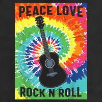 Peace Love Rock N Roll Tie Dye Hippie Guitar Music Retro 7 Panel Mesh Trucker Snapback Hat