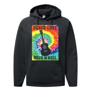 Peace Love Rock N Roll Tie Dye Hippie Guitar Music Retro Performance Fleece Hoodie