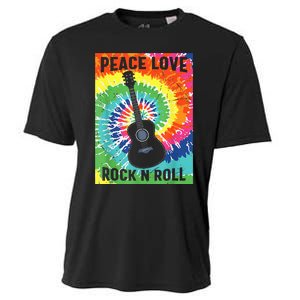 Peace Love Rock N Roll Tie Dye Hippie Guitar Music Retro Cooling Performance Crew T-Shirt