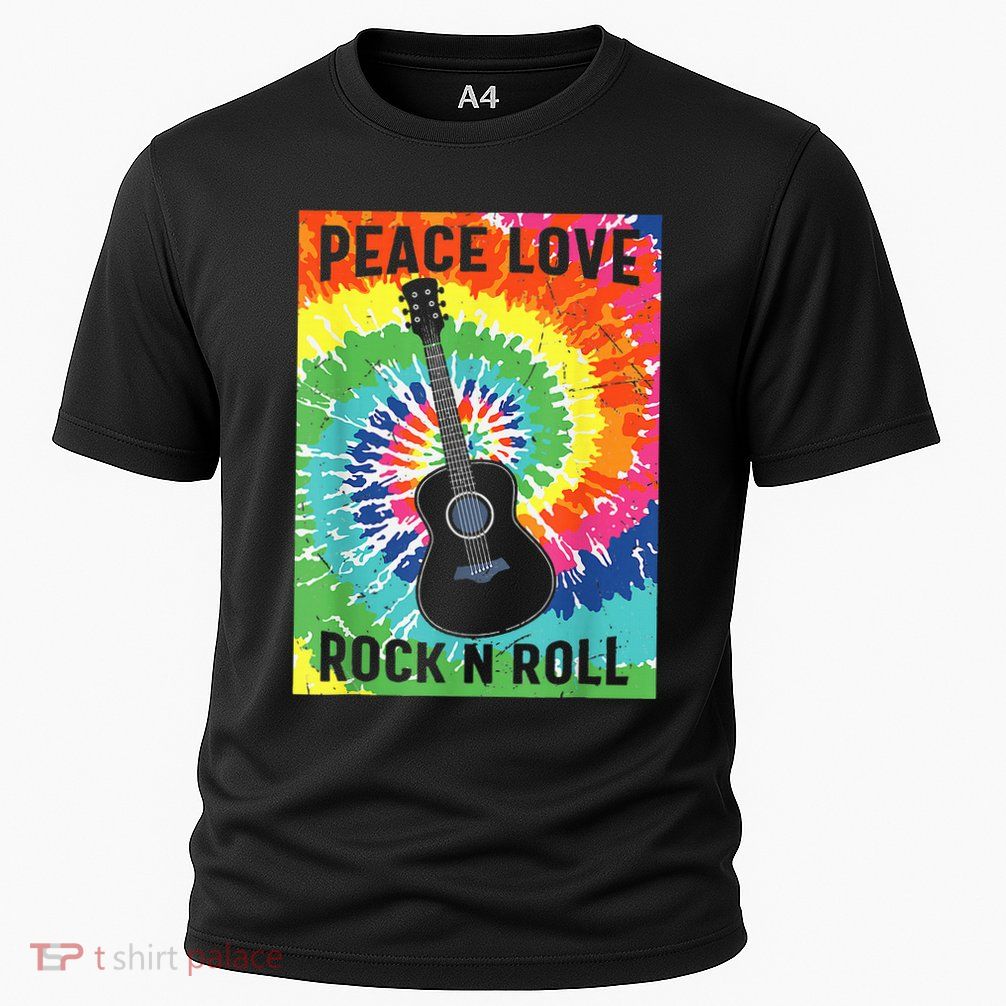 Peace Love Rock N Roll Tie Dye Hippie Guitar Music Retro Performance Shirt