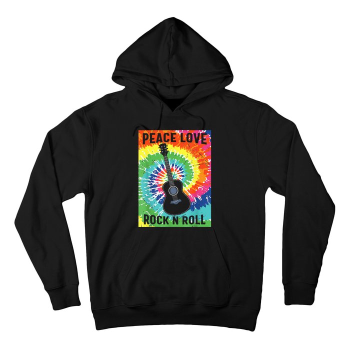 Peace Love Rock N Roll Tie Dye Hippie Guitar Music Retro Hoodie