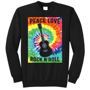 Peace Love Rock N Roll Tie Dye Hippie Guitar Music Retro Sweatshirt