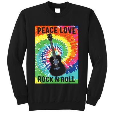 Peace Love Rock N Roll Tie Dye Hippie Guitar Music Retro Sweatshirt
