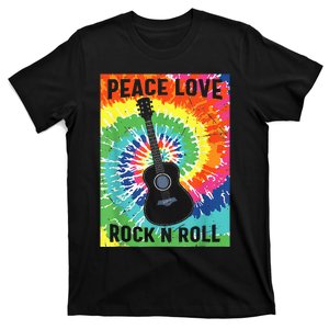 Peace Love Rock N Roll Tie Dye Hippie Guitar Music Retro T-Shirt