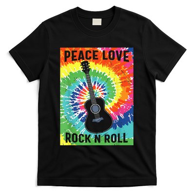 Peace Love Rock N Roll Tie Dye Hippie Guitar Music Retro T-Shirt