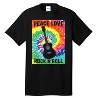 Peace Love Rock N Roll Tie Dye Hippie Guitar Music Retro Tall T-Shirt