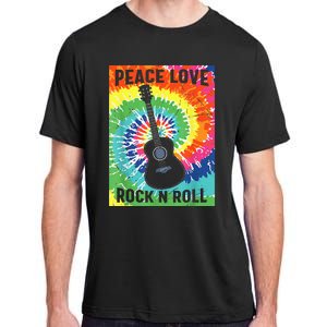 Peace Love Rock N Roll Tie Dye Hippie Guitar Music Retro Adult ChromaSoft Performance T-Shirt