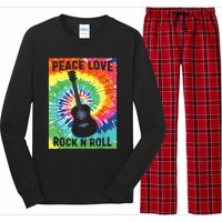 Peace Love Rock N Roll Tie Dye Hippie Guitar Music Retro Long Sleeve Pajama Set