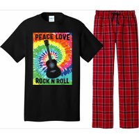 Peace Love Rock N Roll Tie Dye Hippie Guitar Music Retro Pajama Set