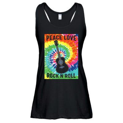 Peace Love Rock N Roll Tie Dye Hippie Guitar Music Retro Ladies Essential Flowy Tank