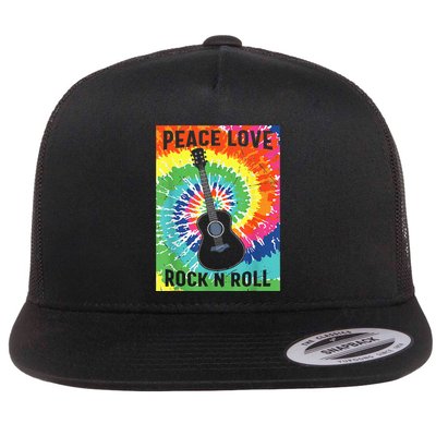 Peace Love Rock N Roll Tie Dye Hippie Guitar Music Retro Flatbill Hat
