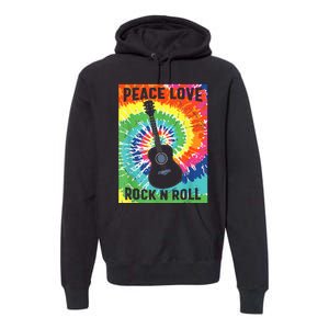 Peace Love Rock N Roll Tie Dye Hippie Guitar Music Retro Premium Hoodie