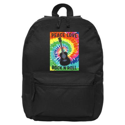 Peace Love Rock N Roll Tie Dye Hippie Guitar Music Retro 16 in Basic Backpack