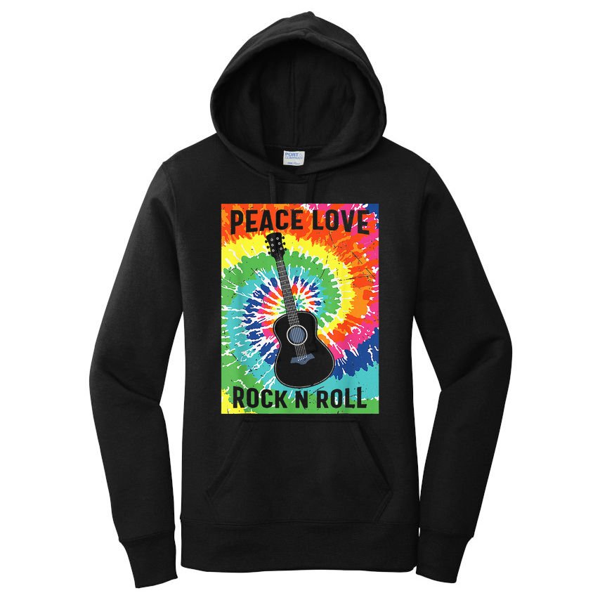 Peace Love Rock N Roll Tie Dye Hippie Guitar Music Retro Women's Pullover Hoodie