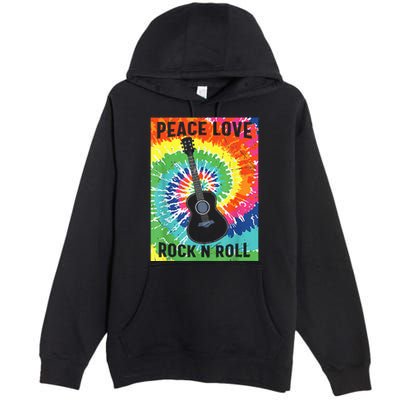 Peace Love Rock N Roll Tie Dye Hippie Guitar Music Retro Premium Pullover Hoodie