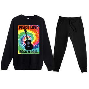 Peace Love Rock N Roll Tie Dye Hippie Guitar Music Retro Premium Crewneck Sweatsuit Set