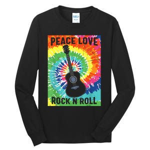 Peace Love Rock N Roll Tie Dye Hippie Guitar Music Retro Tall Long Sleeve T-Shirt