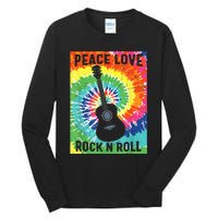 Peace Love Rock N Roll Tie Dye Hippie Guitar Music Retro Tall Long Sleeve T-Shirt